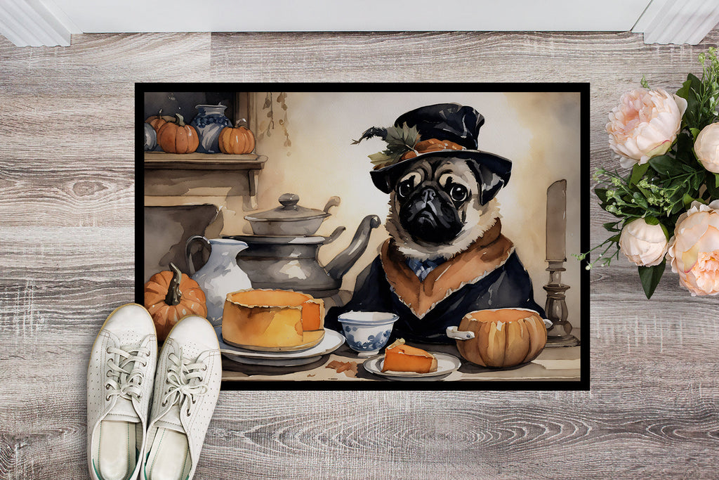 Pug Fall Kitchen Pumpkins Doormat Indoor Outdoor 18H X 27W Front Door Mat Rugs for Entryway, Non Slip Washable
