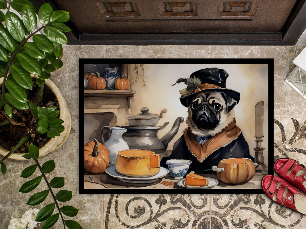 Pug Fall Kitchen Pumpkins Doormat Indoor Outdoor 18H X 27W Front Door Mat Rugs for Entryway, Non Slip Washable