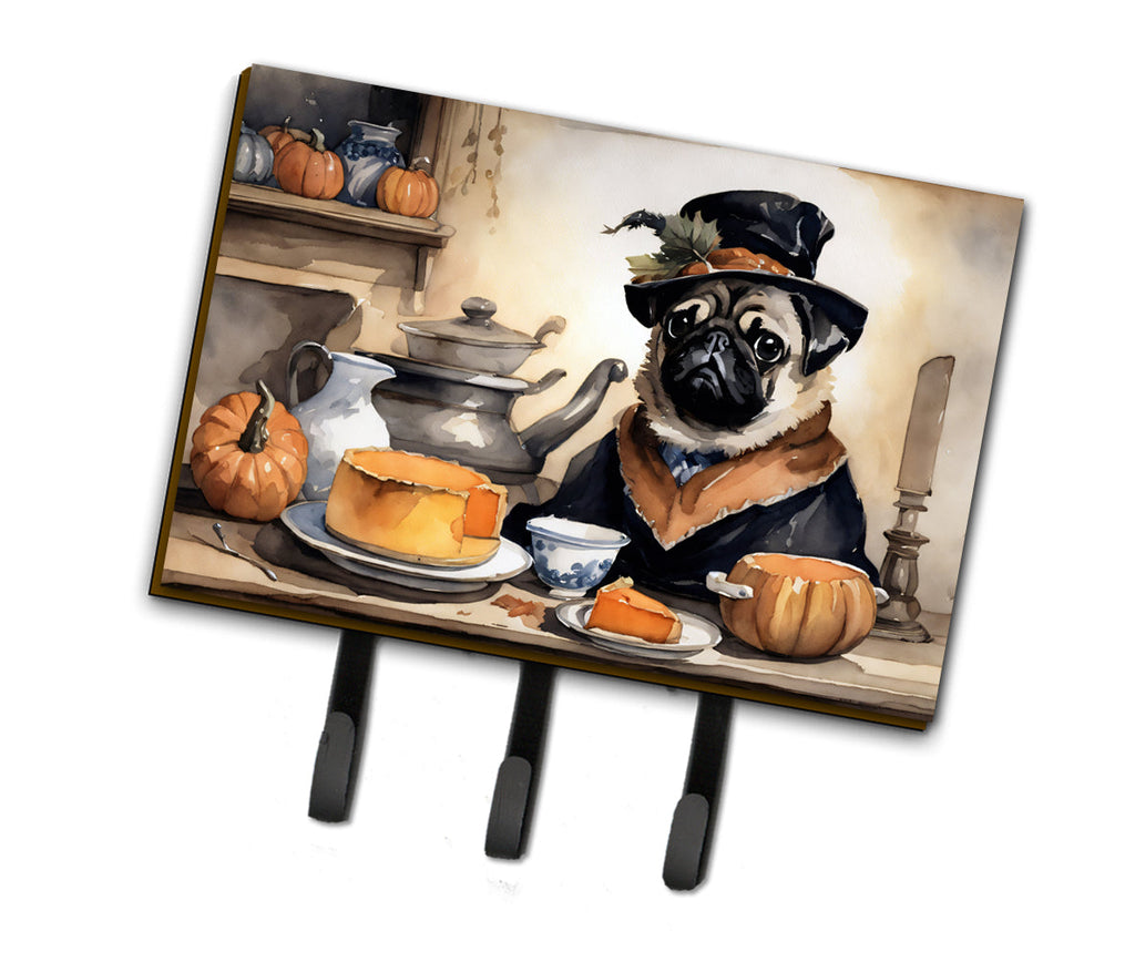 Pug Fall Kitchen Pumpkins Leash or Key Holder Wall Hooks, Coat Rack Wall Mount, for Hanging Keys, Towels, Aprons, Leashes