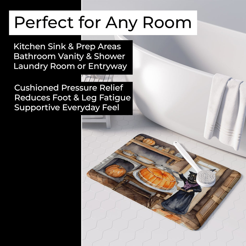 Pug Fall Kitchen Pumpkins Memory Foam Kitchen Mat Machine Washable Anti-Fatigue Cushion Comfort Bath or Kitchen Rug