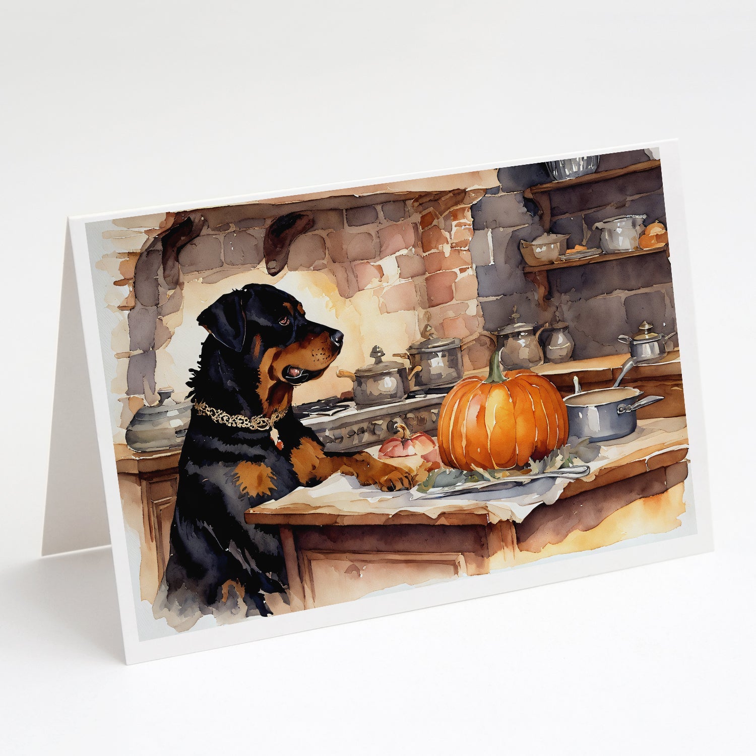 Rottweiler Fall Kitchen Pumpkins Greeting Cards Pack of 8 Blank Cards with Envelopes Whimsical A7 Size 5x7