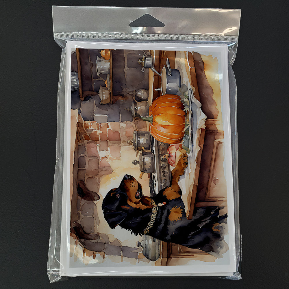 Rottweiler Fall Kitchen Pumpkins Greeting Cards Pack of 8 Blank Cards with Envelopes Whimsical A7 Size 5x7