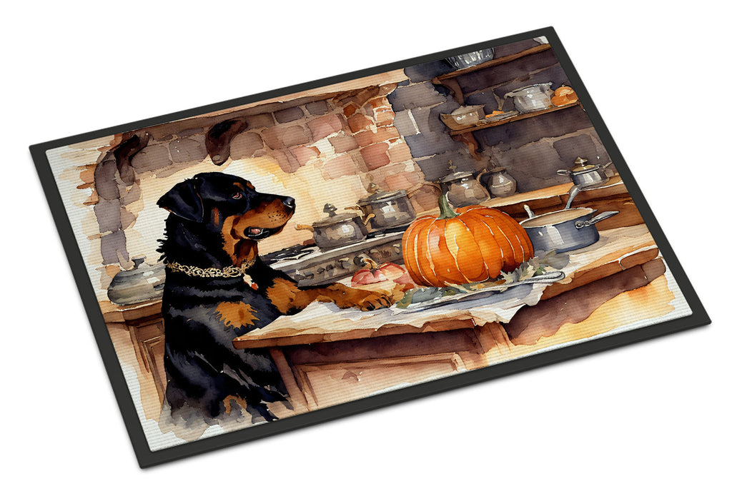 Rottweiler Fall Kitchen Pumpkins Doormat Indoor Outdoor 24H X 36W Front Door Mat Rugs for Entryway, Non Slip Washable Low Pile,