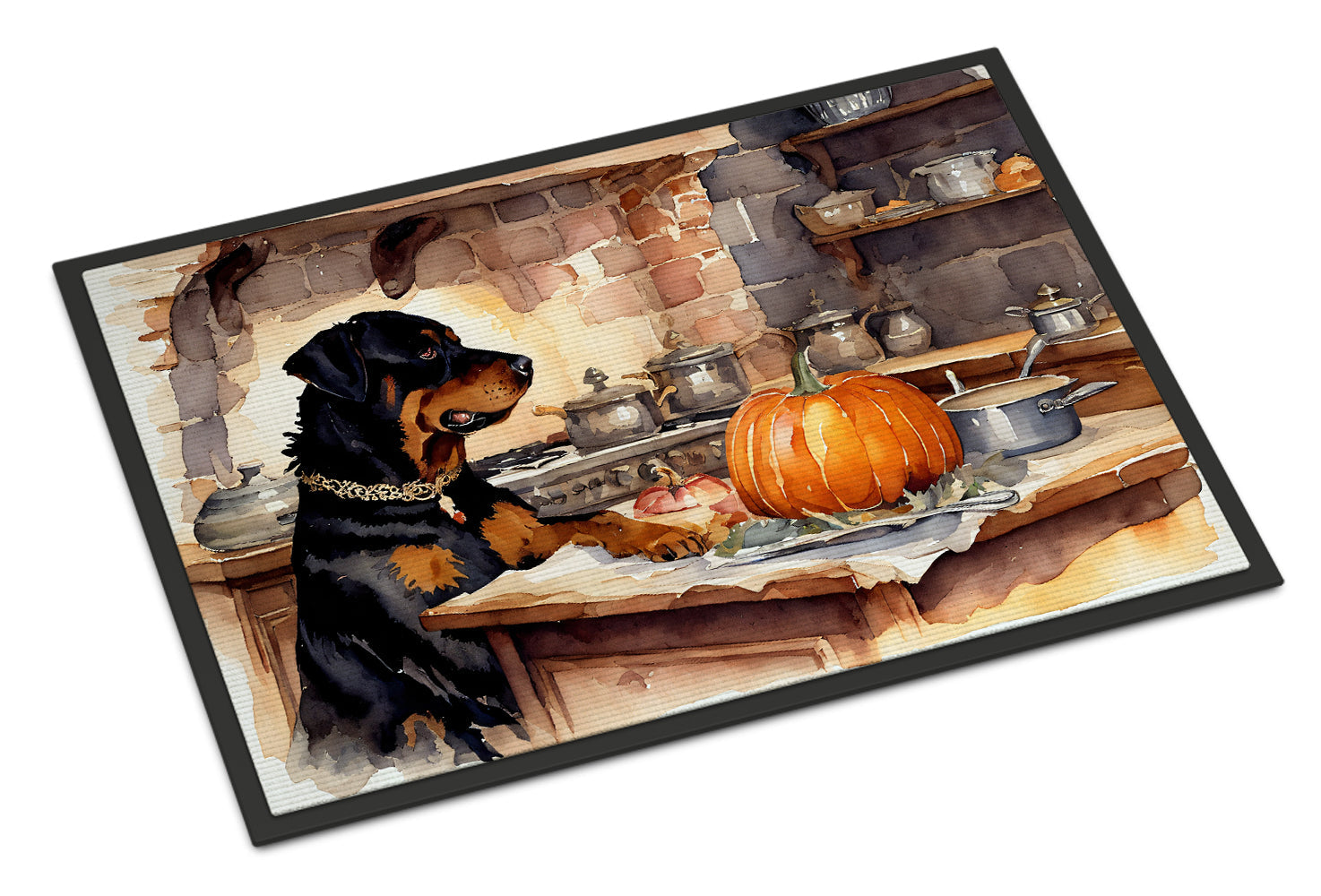 Rottweiler Fall Kitchen Pumpkins Doormat Indoor Outdoor 24H X 36W Front Door Mat Rugs for Entryway, Non Slip Washable Low Pile,