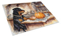 Rottweiler Fall Kitchen Pumpkins Cutting Board Tempered Glass Kitchen Cutting Surface, Heat Resistant Chopping, Non-Slip Feet, Food Prep & Serving