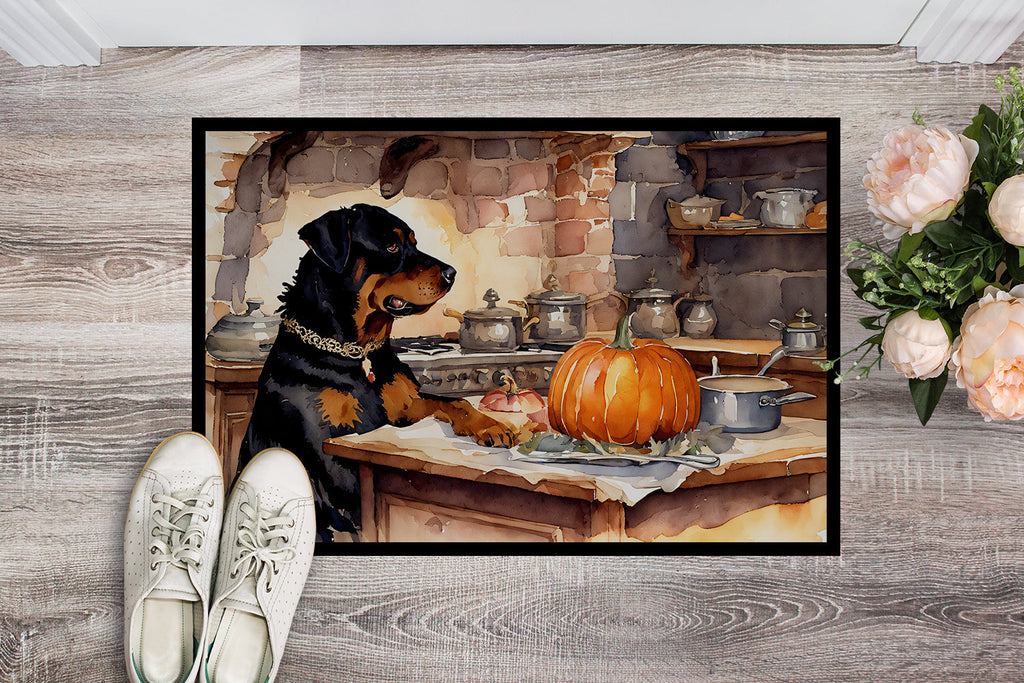 Rottweiler Fall Kitchen Pumpkins Doormat Indoor Outdoor 18H X 27W Front Door Mat Rugs for Entryway, Non Slip Washable