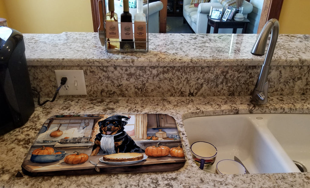Rottweiler Fall Kitchen Pumpkins Dish Drying Mat Absorbent Dish Drying Mat Pad for Kitchen Counter Dish Drainer Mat for Countertop, 14 x 21", Multicolor