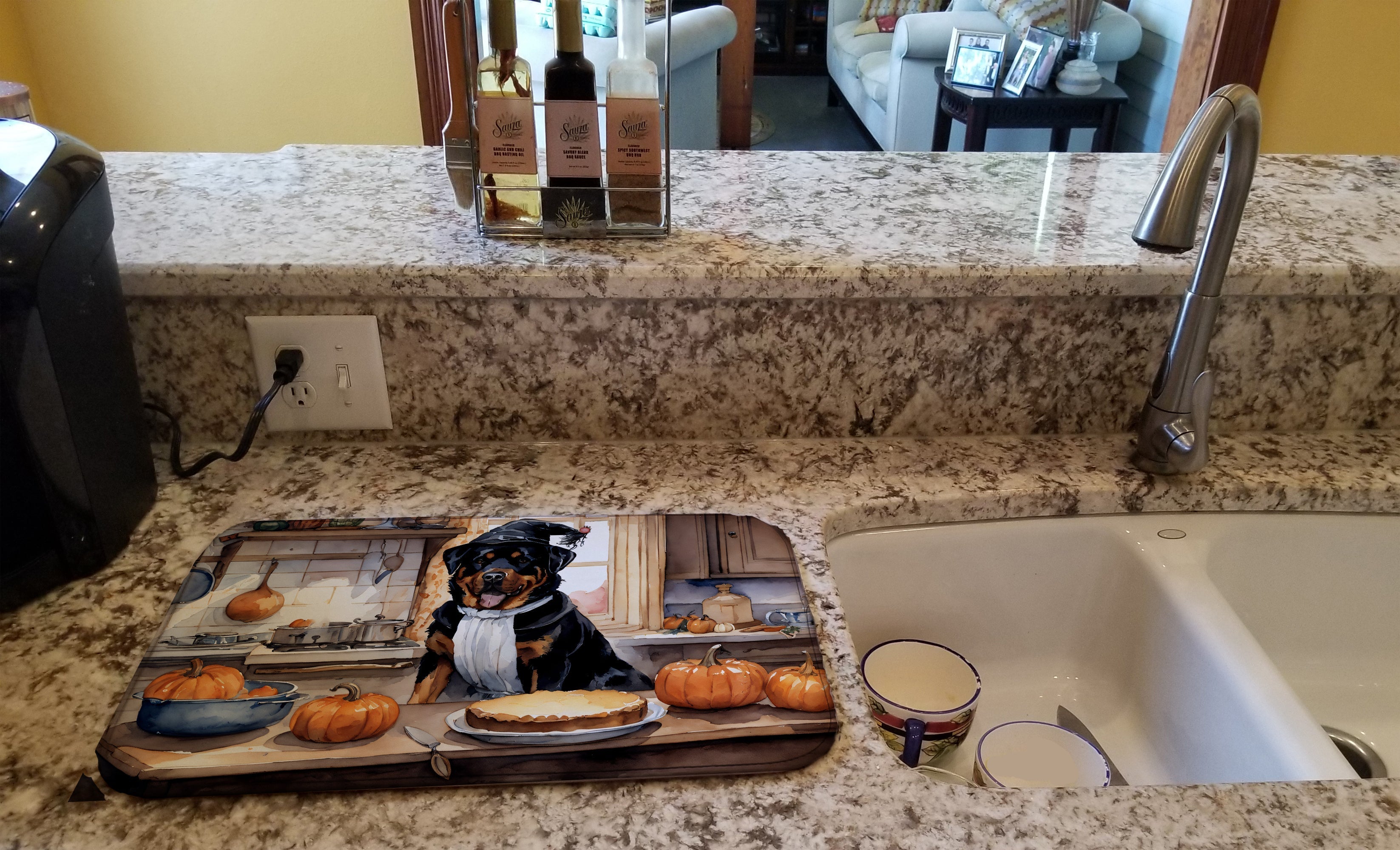 Rottweiler Fall Kitchen Pumpkins Dish Drying Mat Absorbent Dish Drying Mat Pad for Kitchen Counter Dish Drainer Mat for Countertop, 14 x 21", Multicolor