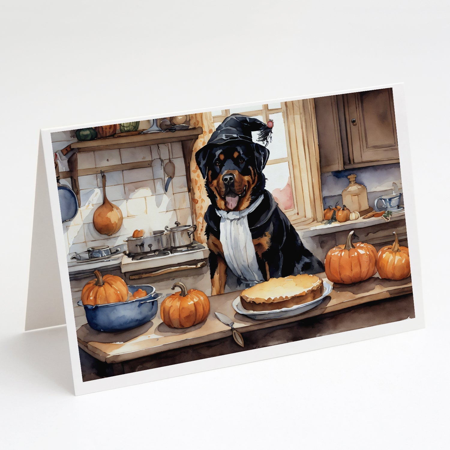 Rottweiler Fall Kitchen Pumpkins Greeting Cards Pack of 8 Blank Cards with Envelopes Whimsical A7 Size 5x7