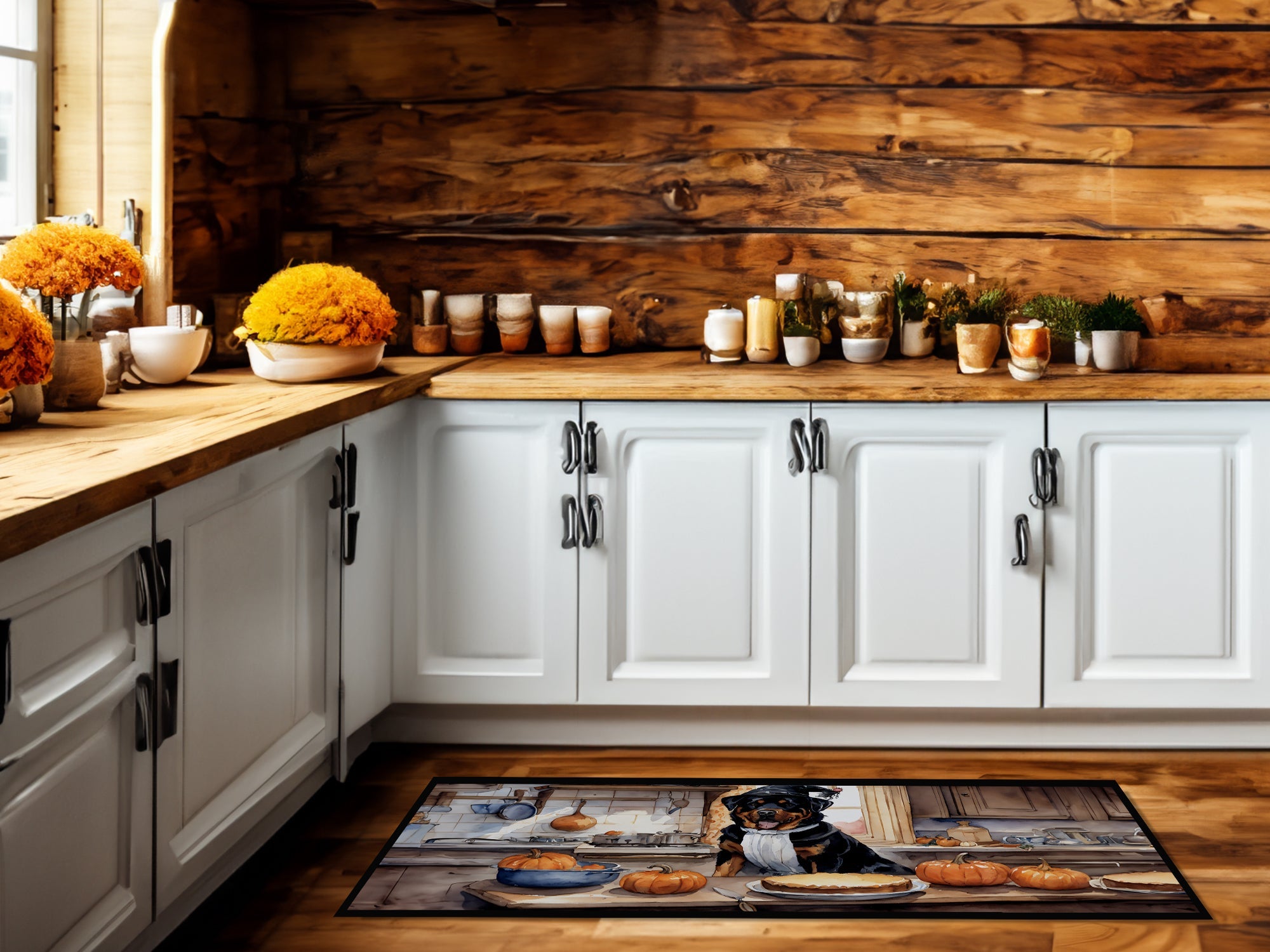 Rottweiler Fall Kitchen Pumpkins Runner Mat 28x58 Front Door Mat Indoor Outdoor Rugs for Entryway Hallway Foyer Non Slip Washable Wide Doormat