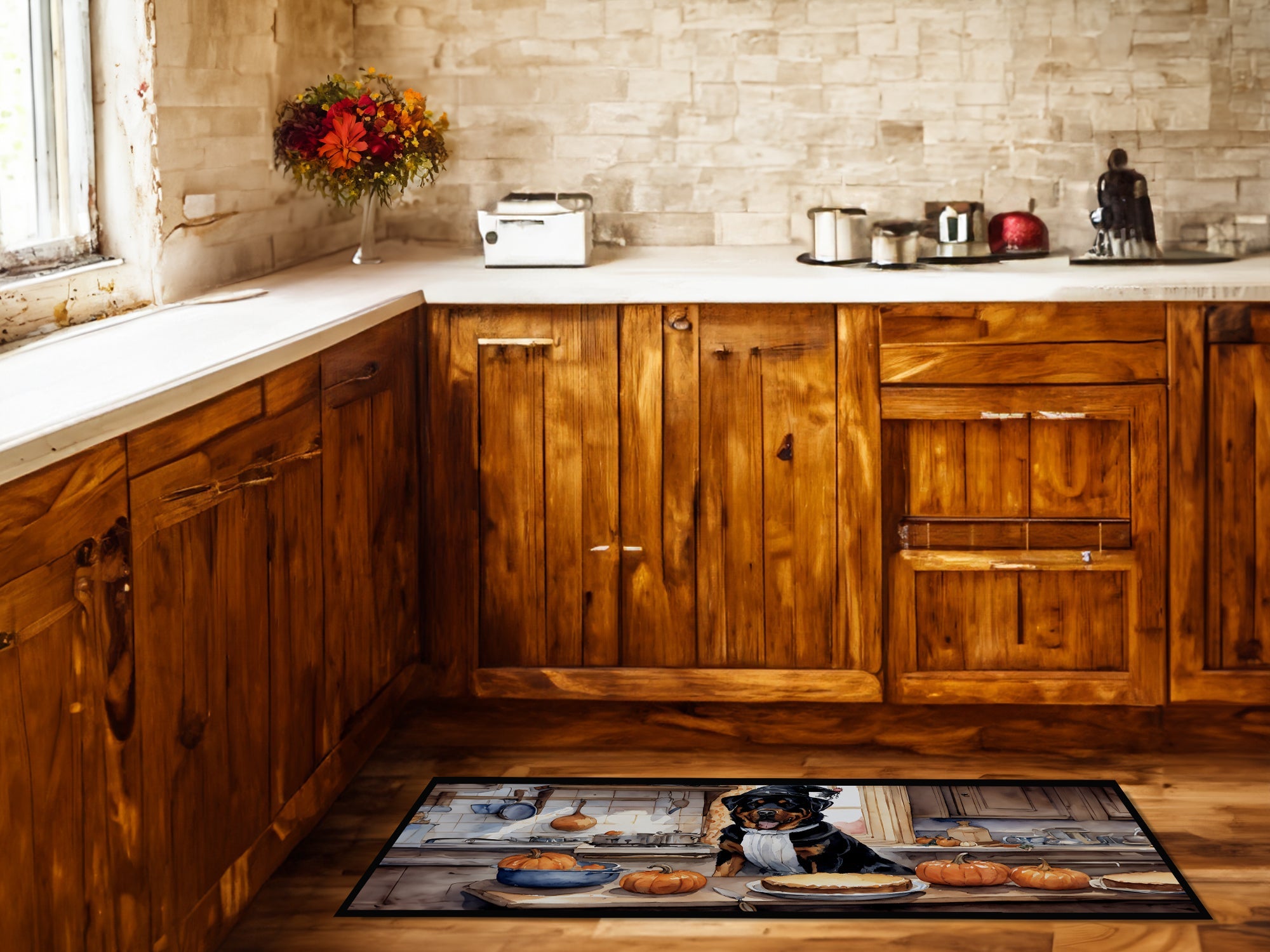 Rottweiler Fall Kitchen Pumpkins Runner Mat 28x58 Front Door Mat Indoor Outdoor Rugs for Entryway Hallway Foyer Non Slip Washable Wide Doormat