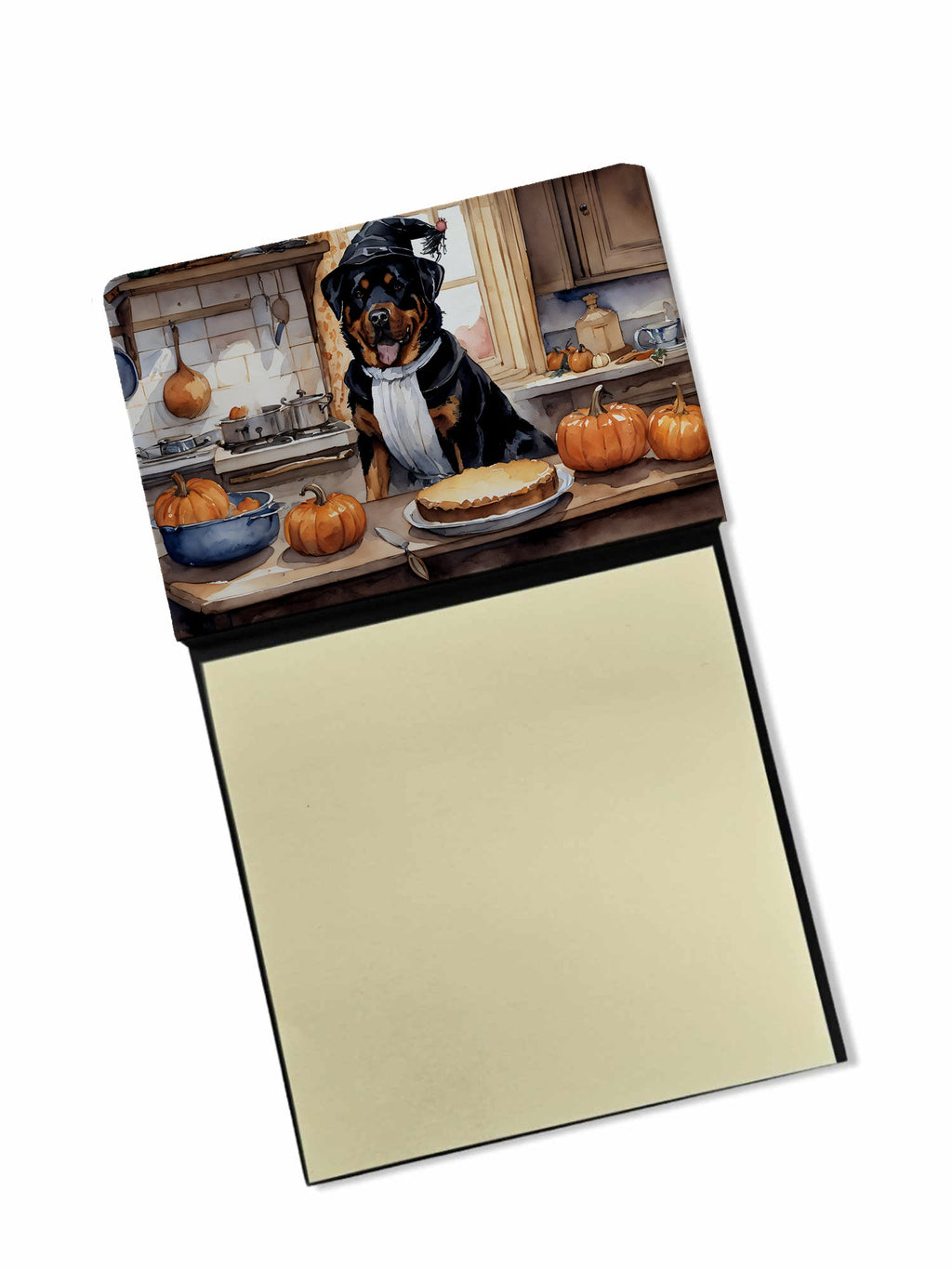 Rottweiler Fall Kitchen Pumpkins Watercolor Sticky Note Holder Refillable Dispenser Desk Accessory 3x3 Pad Gift