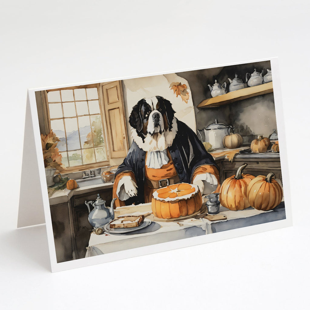 Saint Bernard Fall Kitchen Pumpkins Greeting Cards Pack of 8 Blank Cards with Envelopes Whimsical A7 Size 5x7