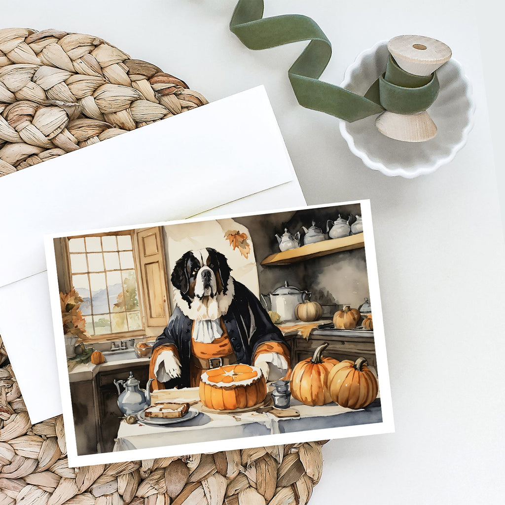 Saint Bernard Fall Kitchen Pumpkins Greeting Cards Pack of 8 Blank Cards with Envelopes Whimsical A7 Size 5x7