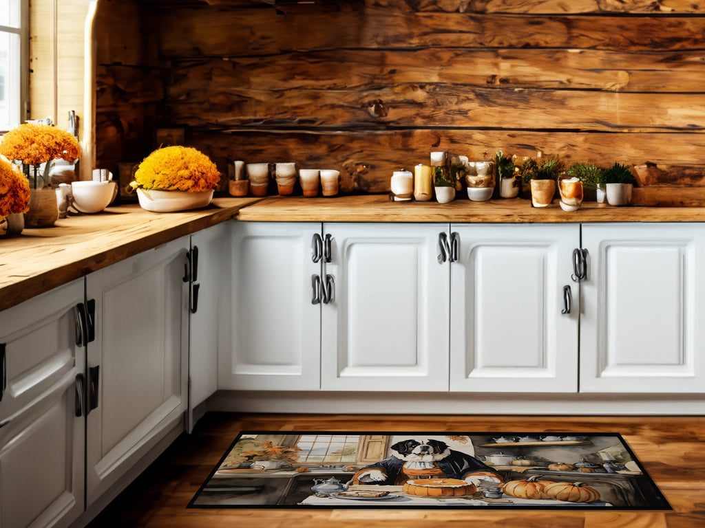Saint Bernard Fall Kitchen Pumpkins Runner Mat 28x58 Front Door Mat Indoor Outdoor Rugs for Entryway Hallway Foyer Non Slip Washable Wide Doormat