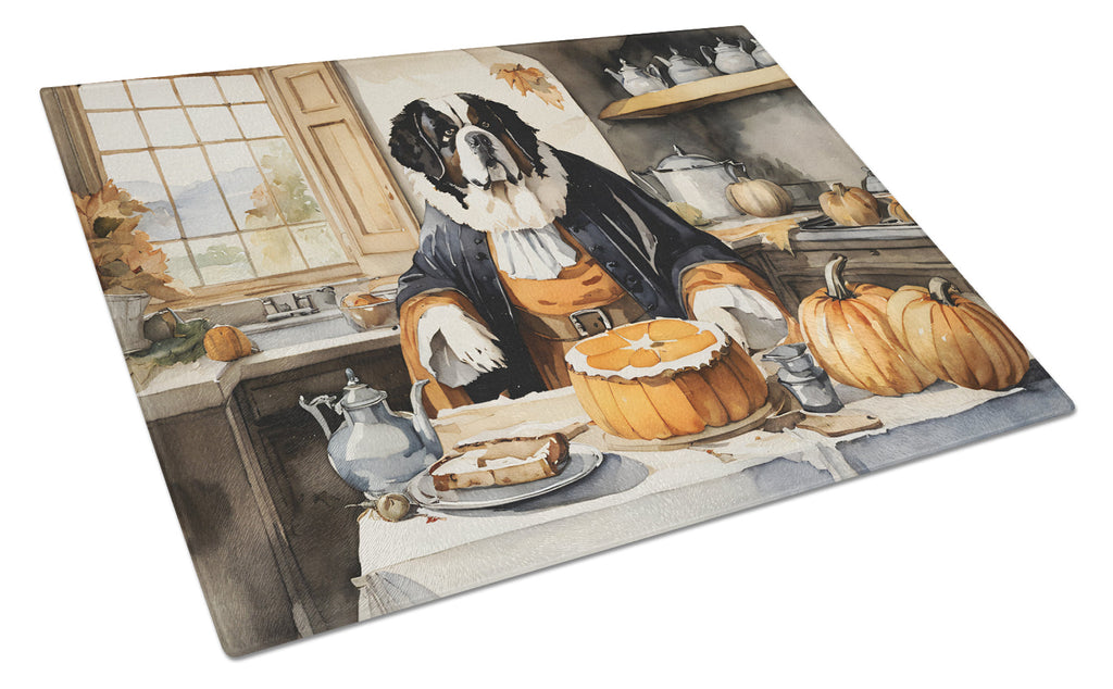 Saint Bernard Fall Kitchen Pumpkins Cutting Board Tempered Glass Kitchen Cutting Surface, Heat Resistant Chopping, Non-Slip Feet, Food Prep & Serving
