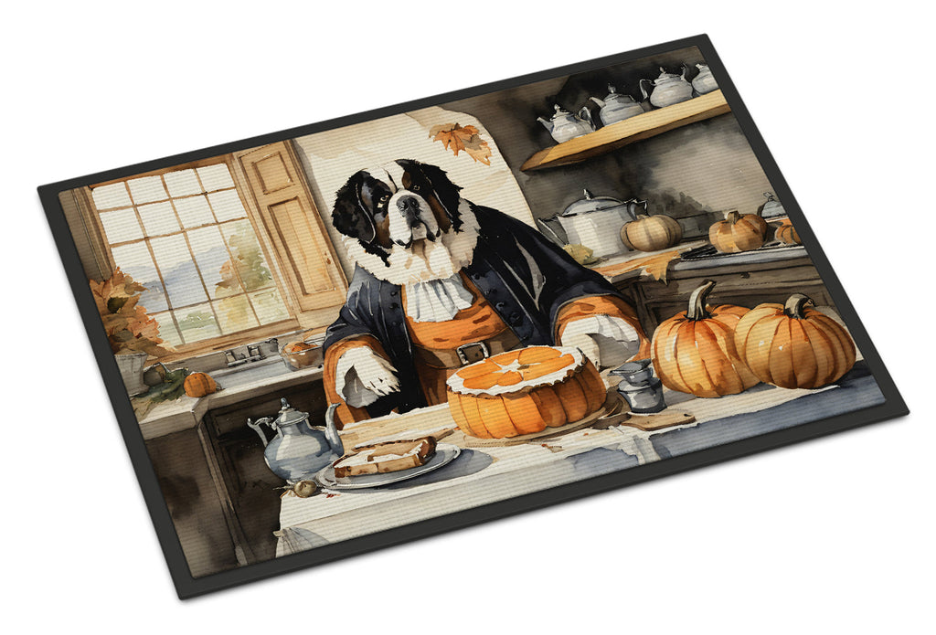 Saint Bernard Fall Kitchen Pumpkins Doormat Indoor Outdoor 18H X 27W Front Door Mat Rugs for Entryway, Non Slip Washable