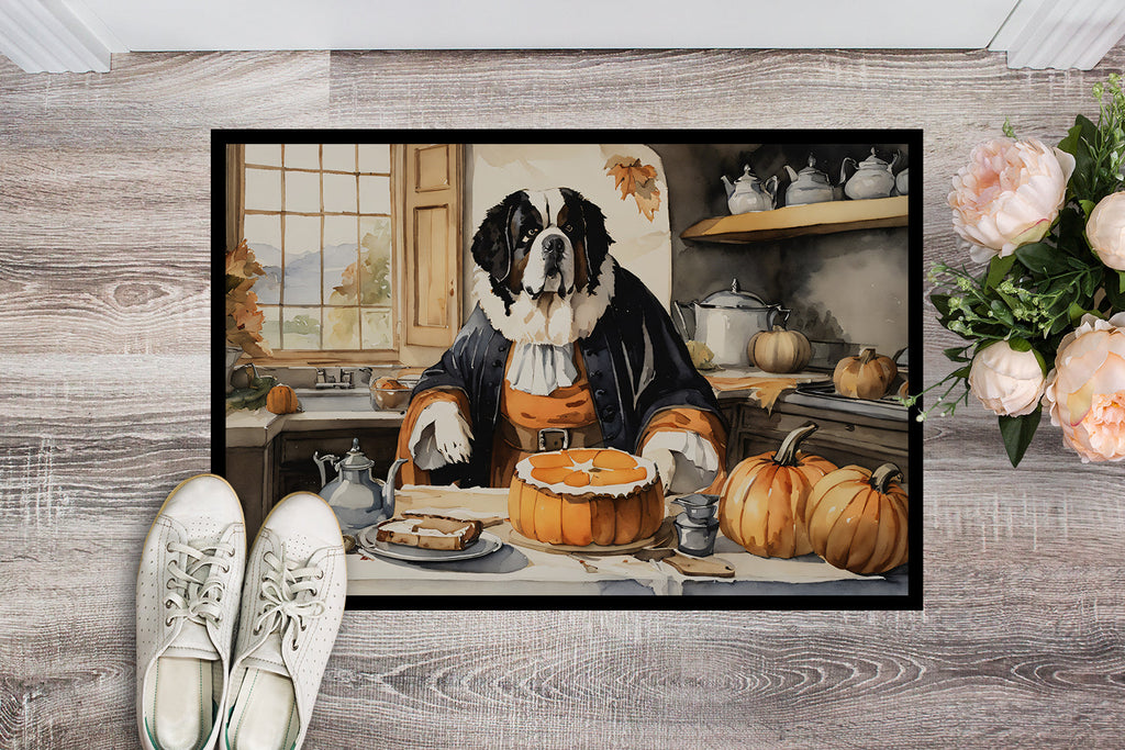 Saint Bernard Fall Kitchen Pumpkins Doormat Indoor Outdoor 18H X 27W Front Door Mat Rugs for Entryway, Non Slip Washable