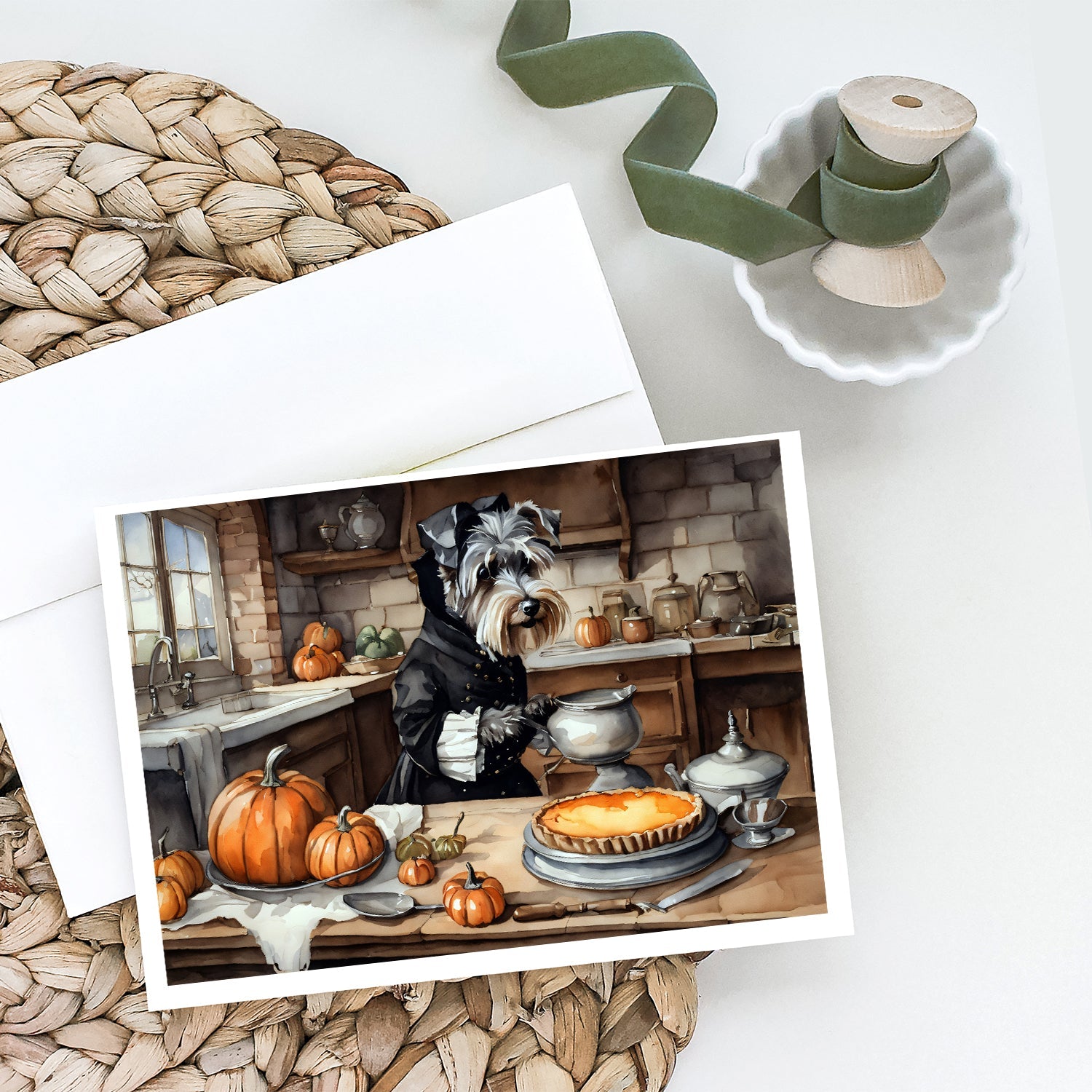 Schnauzer Fall Kitchen Pumpkins Greeting Cards Pack of 8 Blank Cards with Envelopes Whimsical A7 Size 5x7