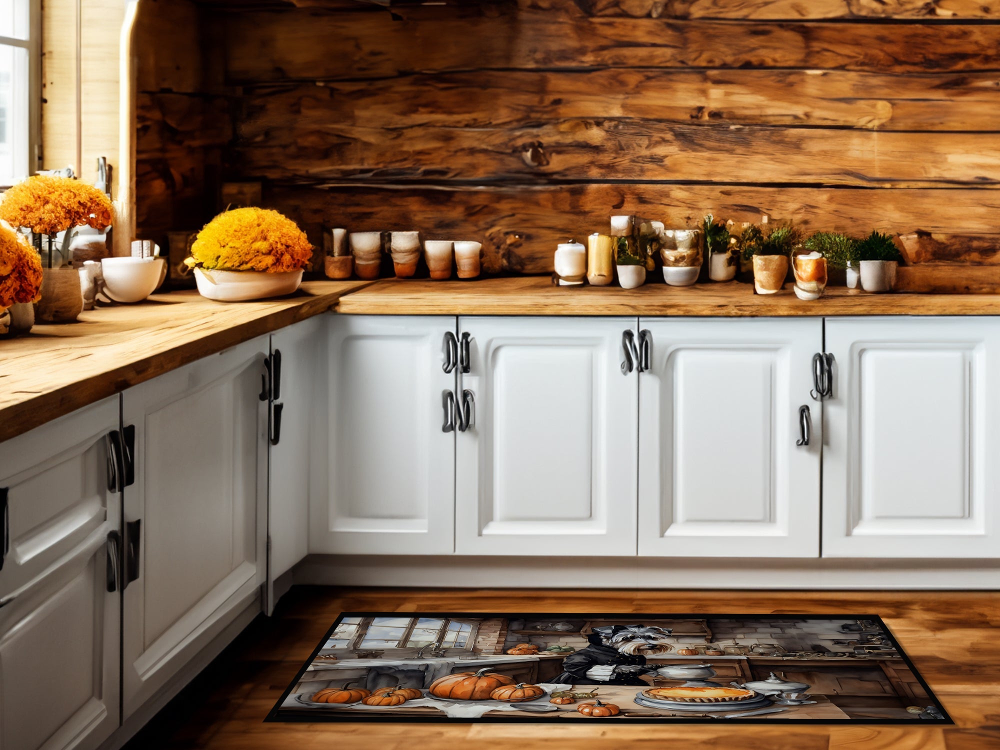 Schnauzer Fall Kitchen Pumpkins Runner Mat 28x58 Front Door Mat Indoor Outdoor Rugs for Entryway Hallway Foyer Non Slip Washable Wide Doormat