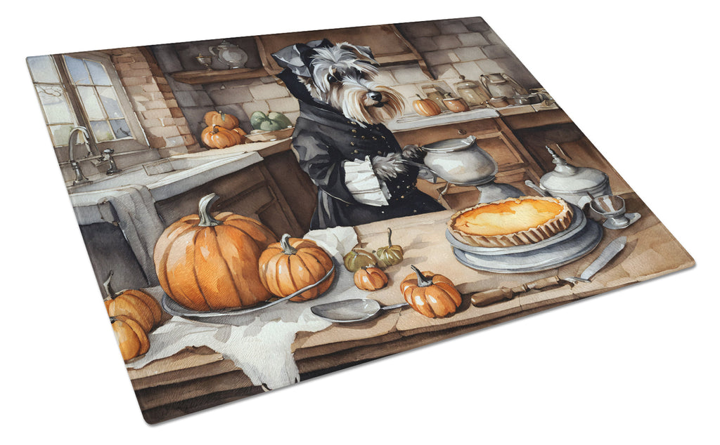 Schnauzer Fall Kitchen Pumpkins Cutting Board Tempered Glass Kitchen Cutting Surface, Heat Resistant Chopping, Non-Slip Feet, Food Prep & Serving