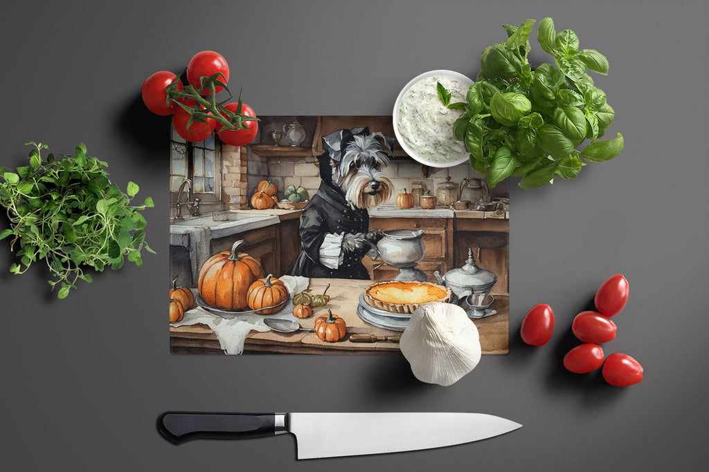 Schnauzer Fall Kitchen Pumpkins Cutting Board Tempered Glass Kitchen Cutting Surface, Heat Resistant Chopping, Non-Slip Feet, Food Prep & Serving