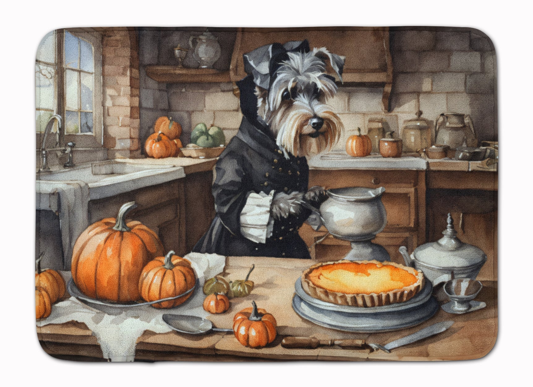Schnauzer Fall Kitchen Pumpkins Memory Foam Kitchen Mat Machine Washable Anti-Fatigue Cushion Comfort Bath or Kitchen Rug