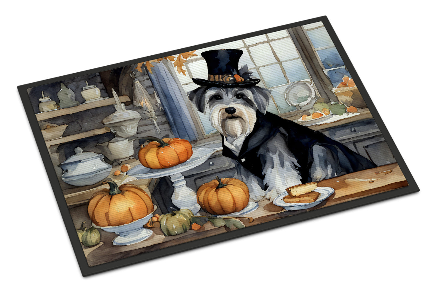 Schnauzer Fall Kitchen Pumpkins Doormat Indoor Outdoor 24H X 36W Front Door Mat Rugs for Entryway, Non Slip Washable Low Pile,