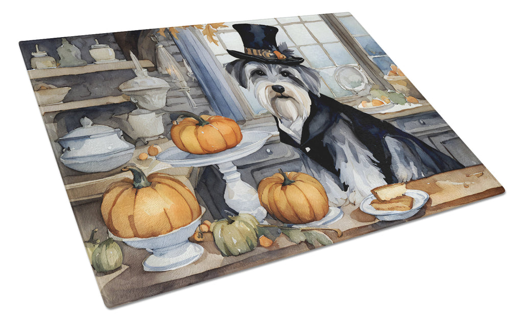 Schnauzer Fall Kitchen Pumpkins Cutting Board Tempered Glass Kitchen Cutting Surface, Heat Resistant Chopping, Non-Slip Feet, Food Prep & Serving
