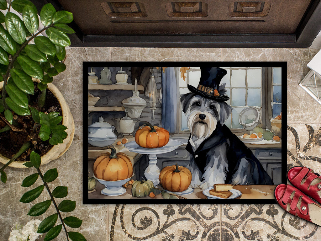 Schnauzer Fall Kitchen Pumpkins Doormat Indoor Outdoor 18H X 27W Front Door Mat Rugs for Entryway, Non Slip Washable
