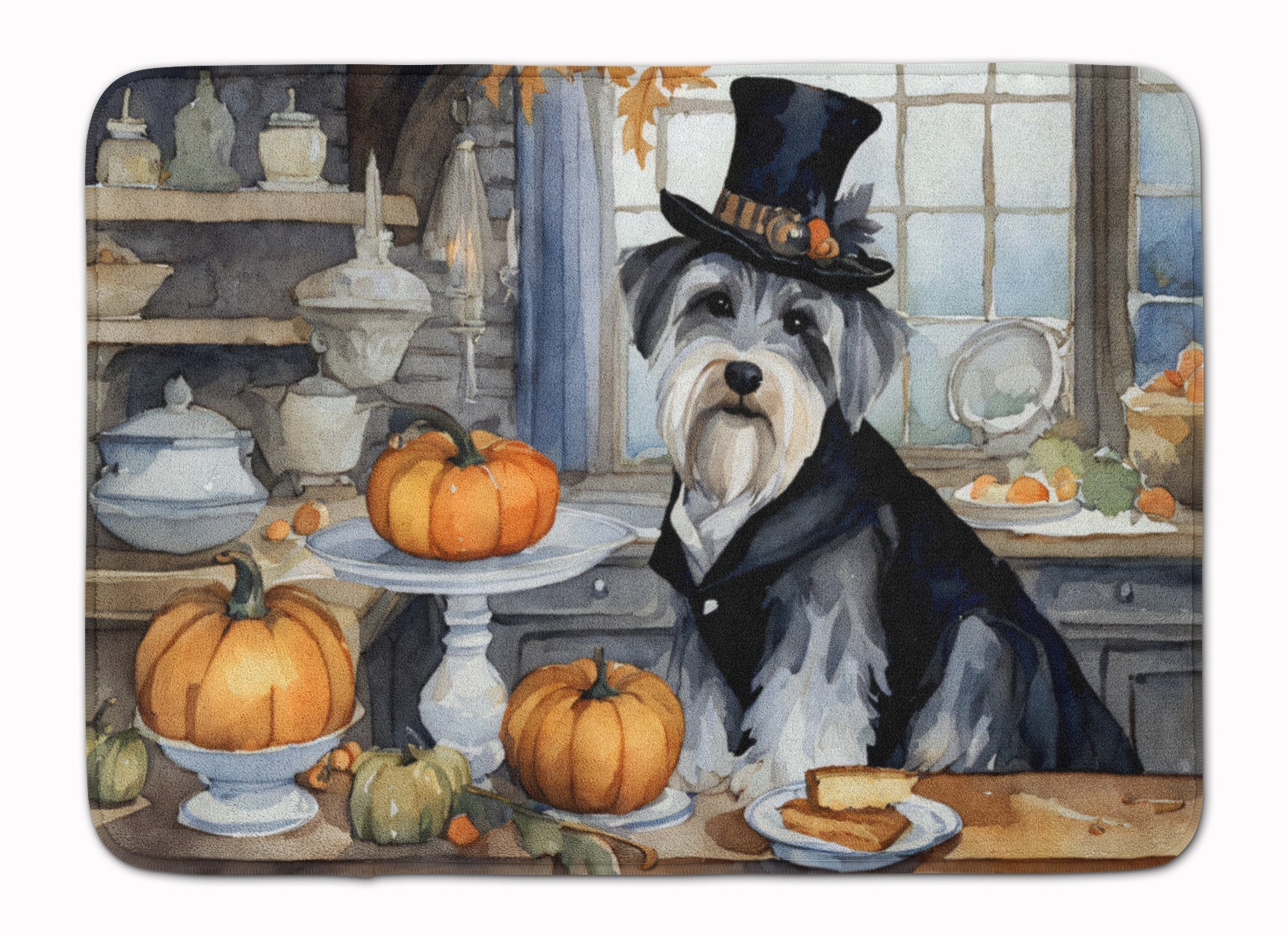 Schnauzer Fall Kitchen Pumpkins Memory Foam Kitchen Mat Machine Washable Anti-Fatigue Cushion Comfort Bath or Kitchen Rug