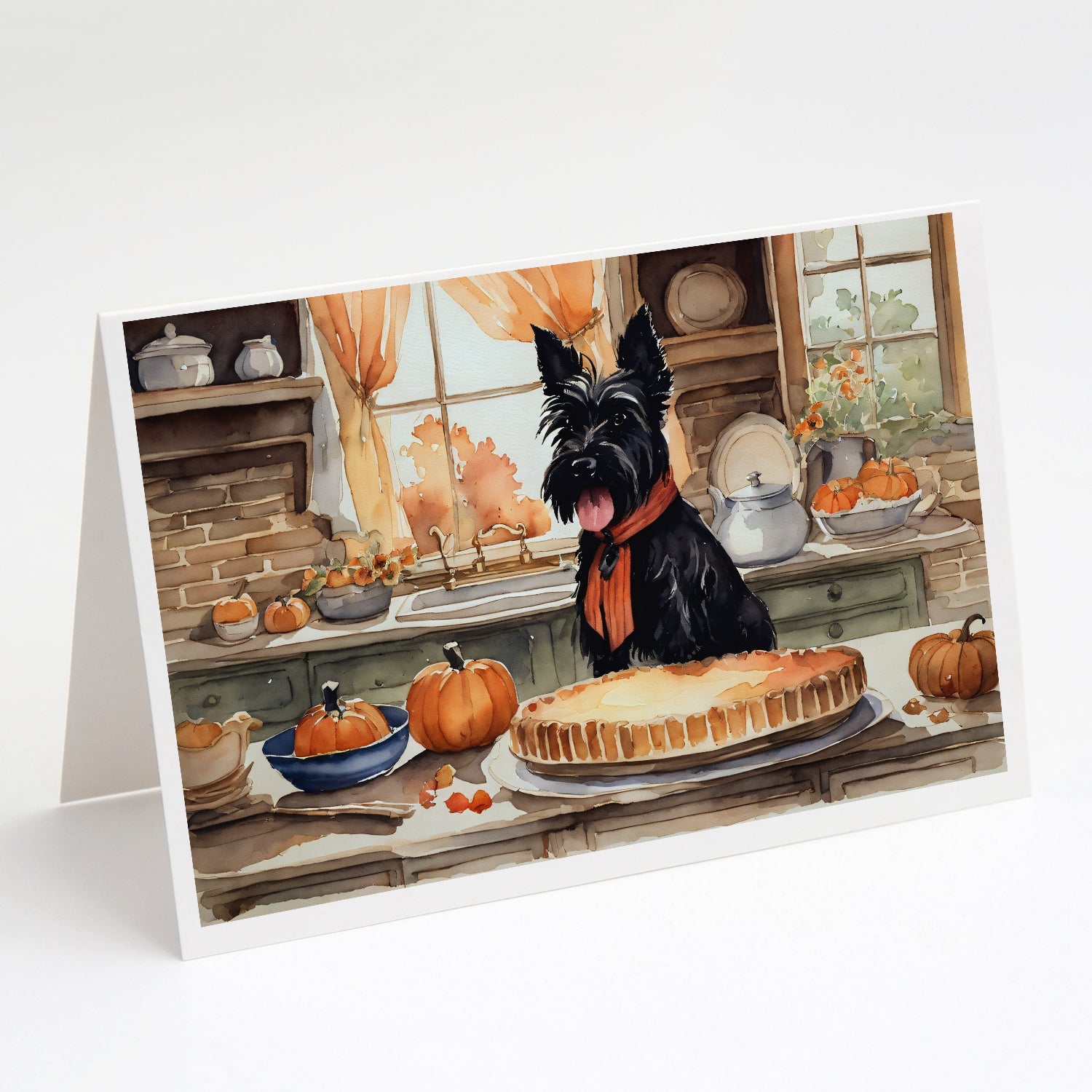 Scottish Terrier Fall Kitchen Pumpkins Greeting Cards Pack of 8 Blank Cards with Envelopes Whimsical A7 Size 5x7