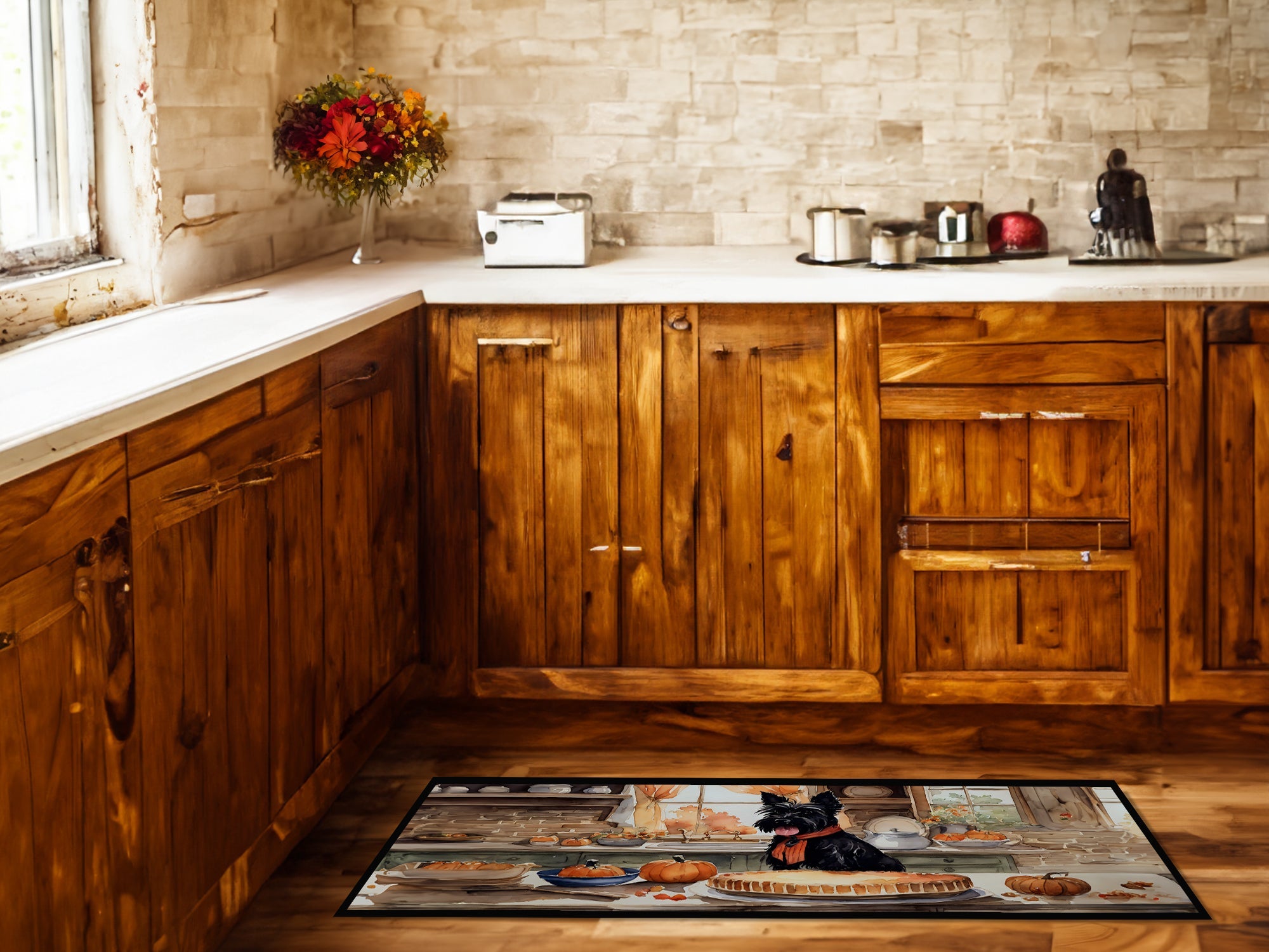 Scottish Terrier Fall Kitchen Pumpkins Runner Mat 28x58 Front Door Mat Indoor Outdoor Rugs for Entryway Hallway Foyer Non Slip Washable Wide Doormat