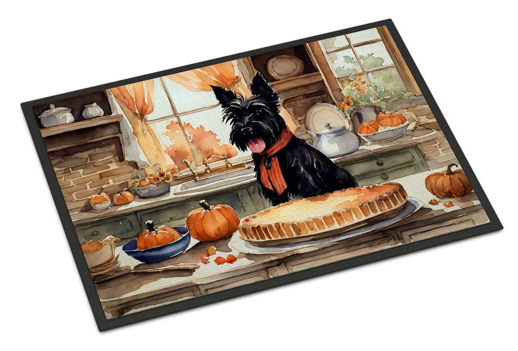 Scottish Terrier Fall Kitchen Pumpkins Doormat Indoor Outdoor 18H X 27W Front Door Mat Rugs for Entryway, Non Slip Washable