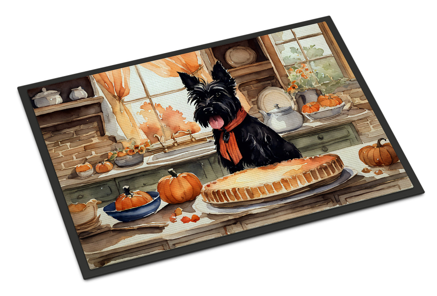 Scottish Terrier Fall Kitchen Pumpkins Doormat Indoor Outdoor 18H X 27W Front Door Mat Rugs for Entryway, Non Slip Washable