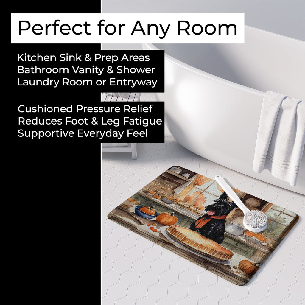 Scottish Terrier Fall Kitchen Pumpkins Memory Foam Kitchen Mat Machine Washable Anti-Fatigue Cushion Comfort Bath or Kitchen Rug