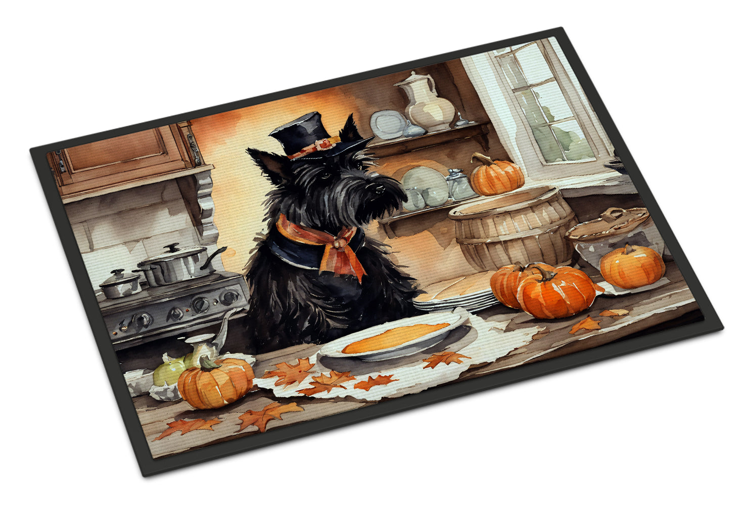 Scottish Terrier Fall Kitchen Pumpkins Doormat Indoor Outdoor 24H X 36W Front Door Mat Rugs for Entryway, Non Slip Washable Low Pile,