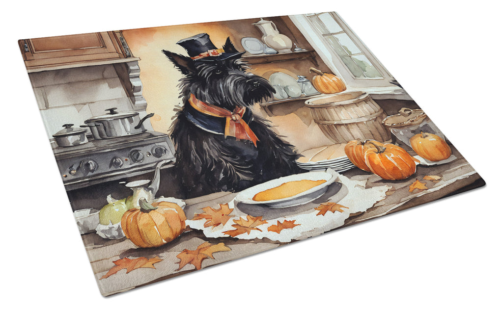 Scottish Terrier Fall Kitchen Pumpkins Cutting Board Tempered Glass Kitchen Cutting Surface, Heat Resistant Chopping, Non-Slip Feet, Food Prep & Serving