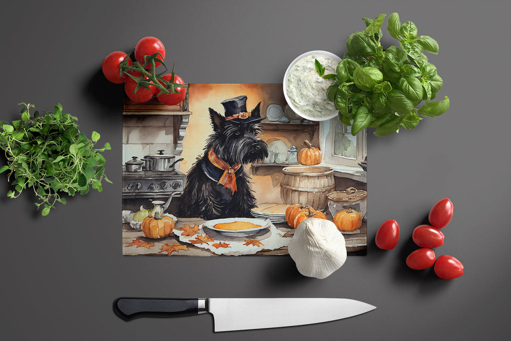 Scottish Terrier Fall Kitchen Pumpkins Cutting Board Tempered Glass Kitchen Cutting Surface, Heat Resistant Chopping, Non-Slip Feet, Food Prep & Serving