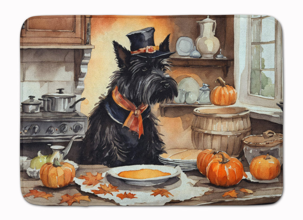 Scottish Terrier Fall Kitchen Pumpkins Memory Foam Kitchen Mat Machine Washable Anti-Fatigue Cushion Comfort Bath or Kitchen Rug