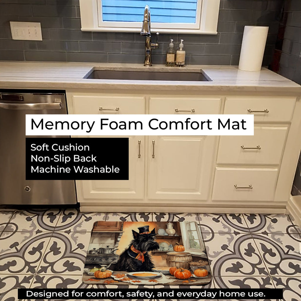 Scottish Terrier Fall Kitchen Pumpkins Memory Foam Kitchen Mat Machine Washable Anti-Fatigue Cushion Comfort Bath or Kitchen Rug
