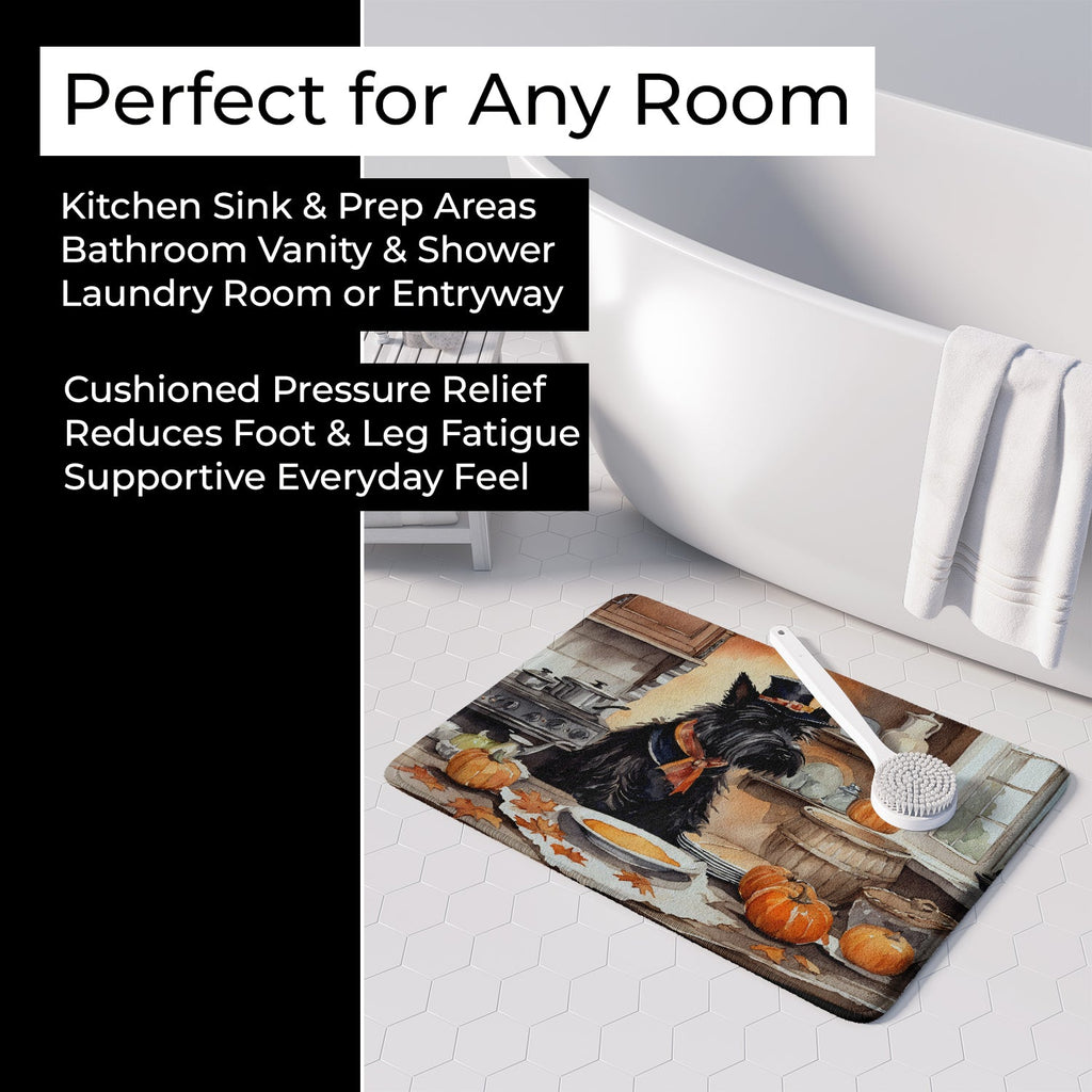 Scottish Terrier Fall Kitchen Pumpkins Memory Foam Kitchen Mat Machine Washable Anti-Fatigue Cushion Comfort Bath or Kitchen Rug