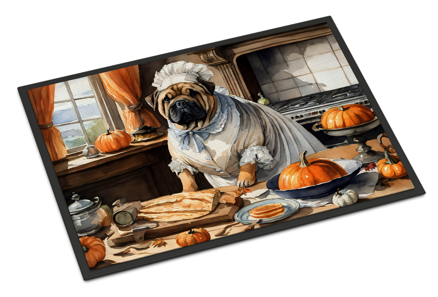 Shar Pei Fall Kitchen Pumpkins Doormat Indoor Outdoor 24H X 36W Front Door Mat Rugs for Entryway, Non Slip Washable Low Pile,