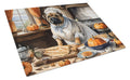 Shar Pei Fall Kitchen Pumpkins Cutting Board Tempered Glass Kitchen Cutting Surface, Heat Resistant Chopping, Non-Slip Feet, Food Prep & Serving