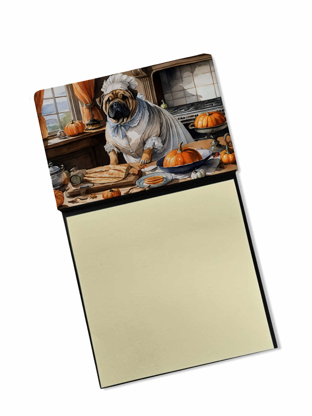 Shar Pei Fall Kitchen Pumpkins Watercolor Sticky Note Holder Refillable Dispenser Desk Accessory 3x3 Pad Gift