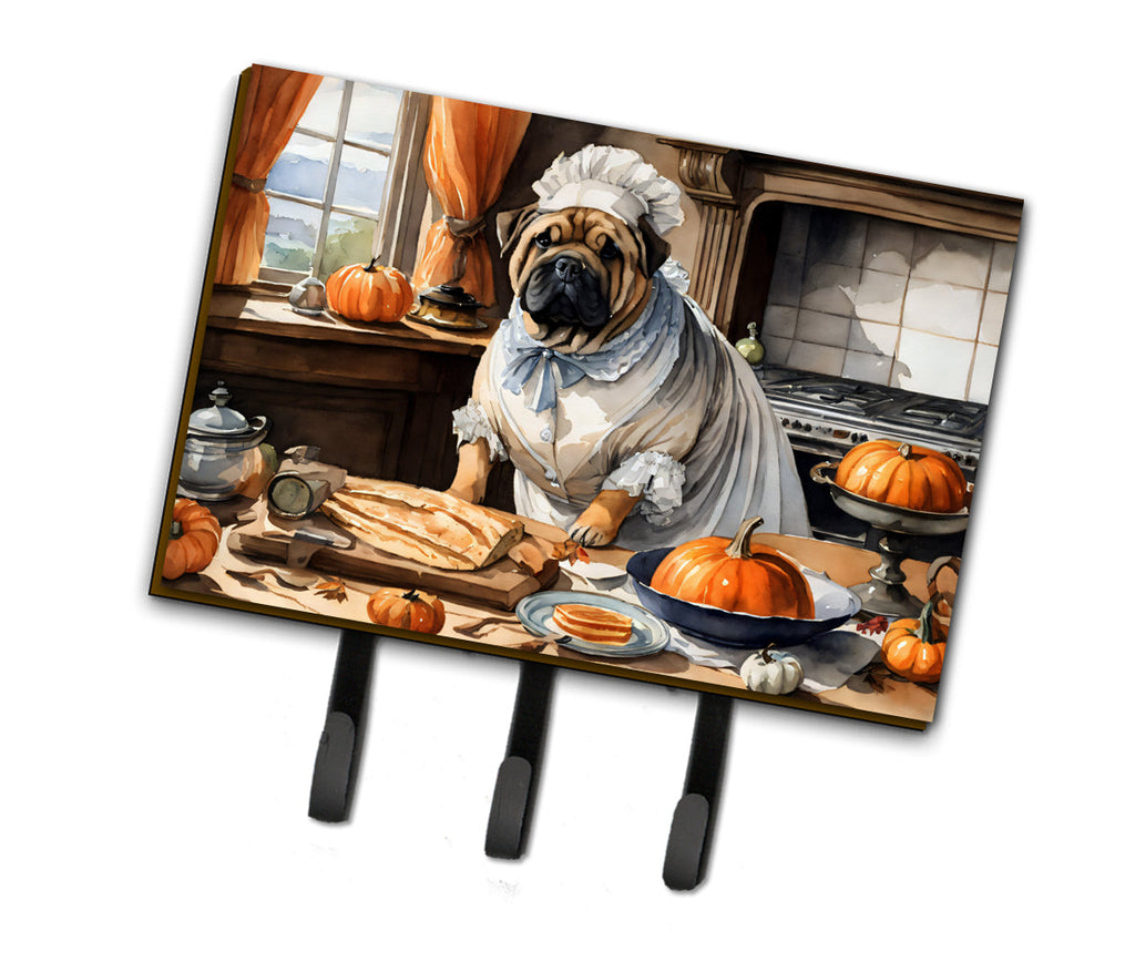 Shar Pei Fall Kitchen Pumpkins Leash or Key Holder Wall Hooks, Coat Rack Wall Mount, for Hanging Keys, Towels, Aprons, Leashes