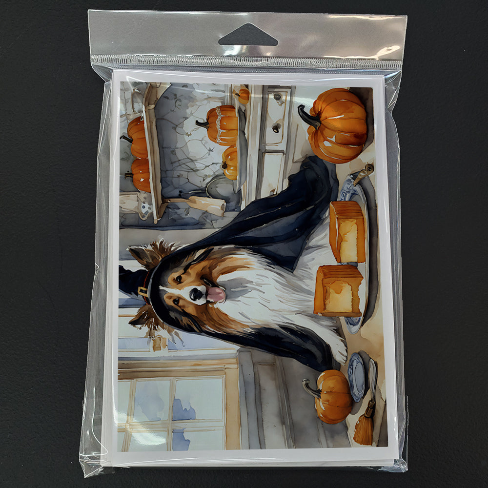 Sheltie Fall Kitchen Pumpkins Greeting Cards Pack of 8 Blank Cards with Envelopes Whimsical A7 Size 5x7