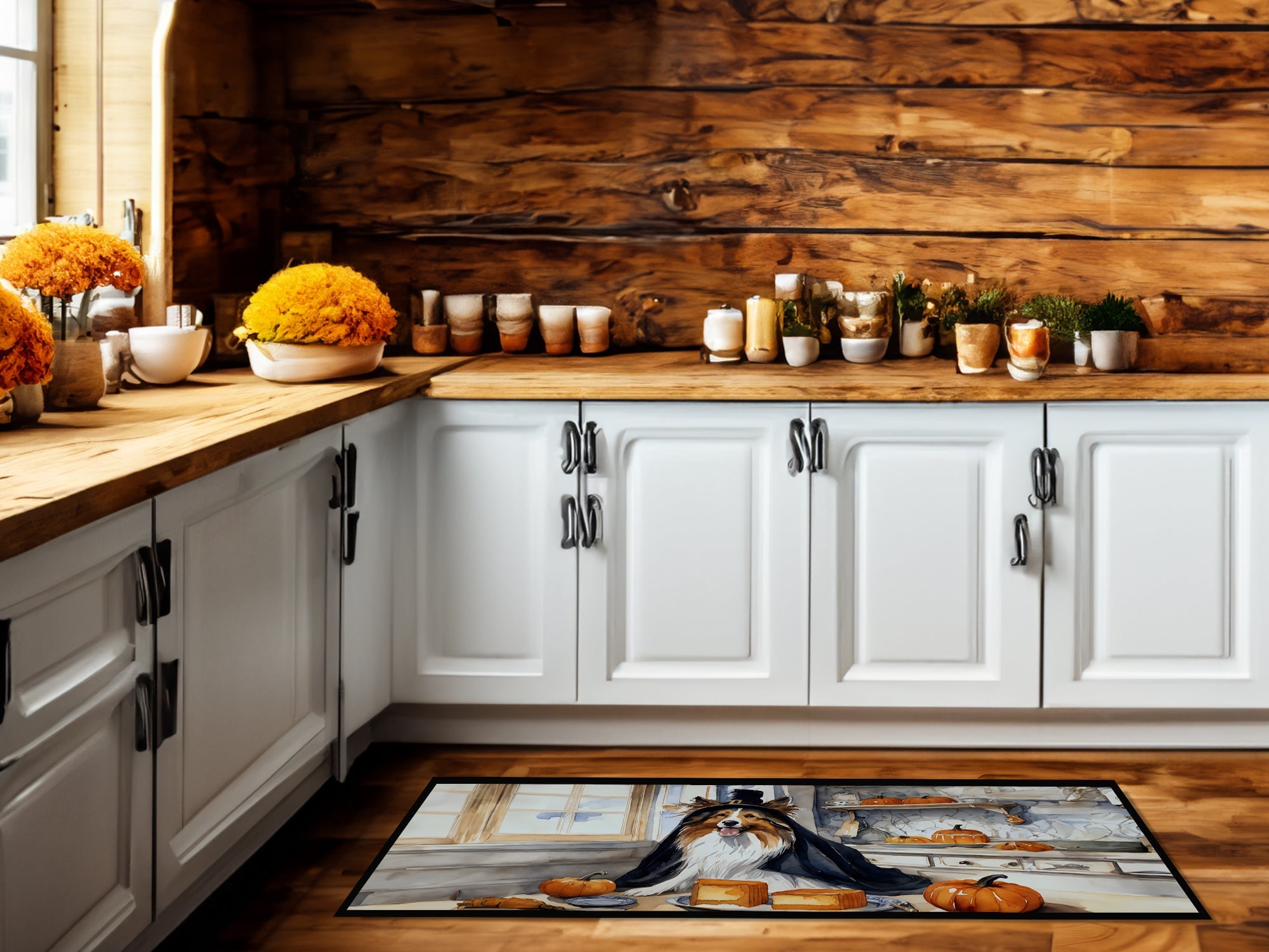 Sheltie Fall Kitchen Pumpkins Runner Mat 28x58 Front Door Mat Indoor Outdoor Rugs for Entryway Hallway Foyer Non Slip Washable Wide Doormat