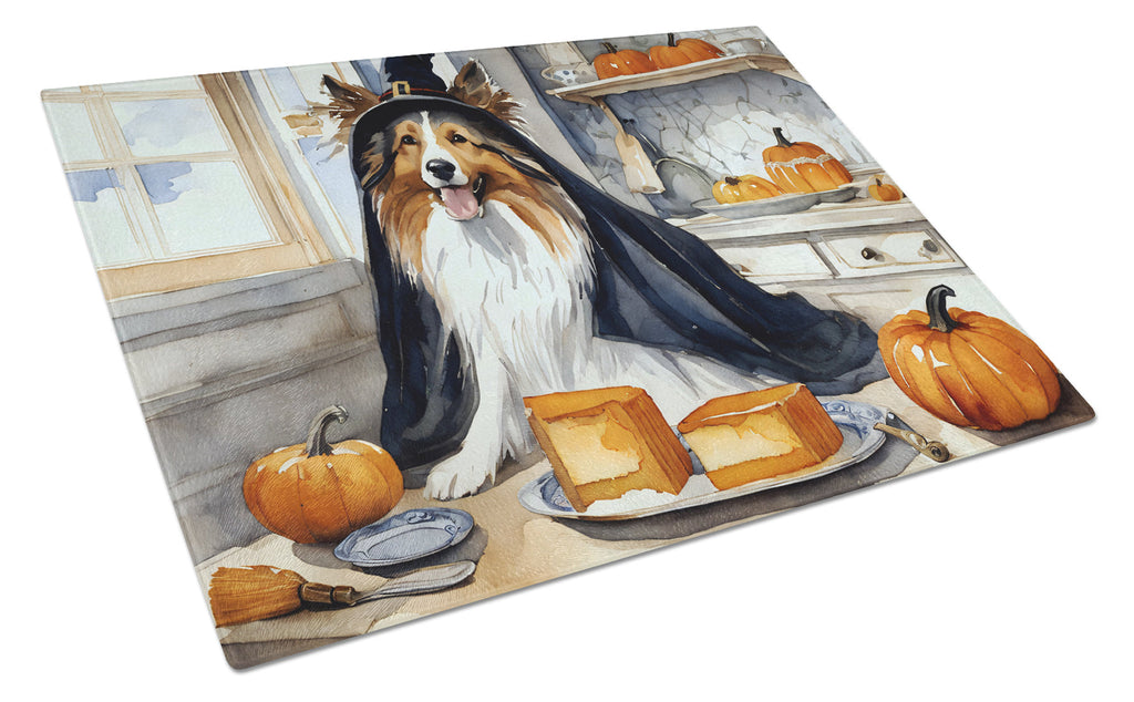 Sheltie Fall Kitchen Pumpkins Cutting Board Tempered Glass Kitchen Cutting Surface, Heat Resistant Chopping, Non-Slip Feet, Food Prep & Serving