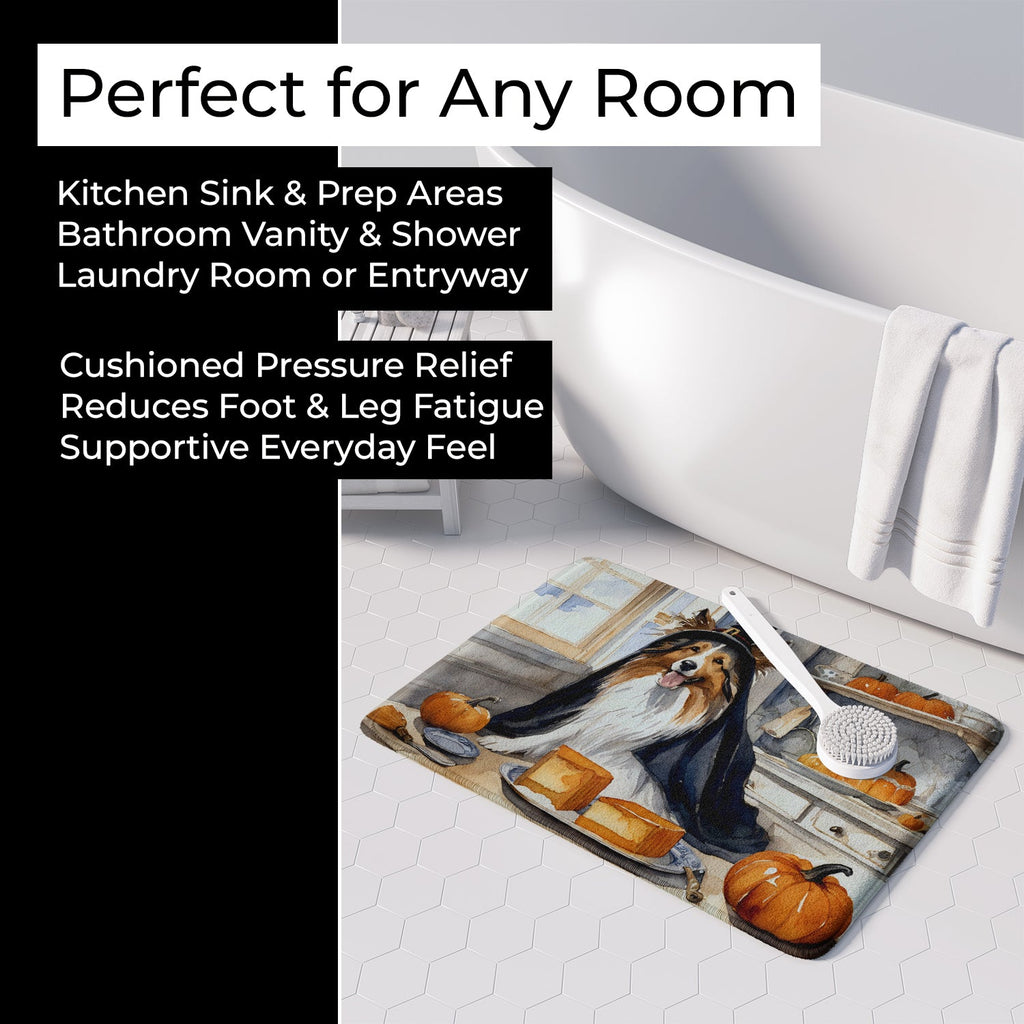 Sheltie Fall Kitchen Pumpkins Memory Foam Kitchen Mat Machine Washable Anti-Fatigue Cushion Comfort Bath or Kitchen Rug